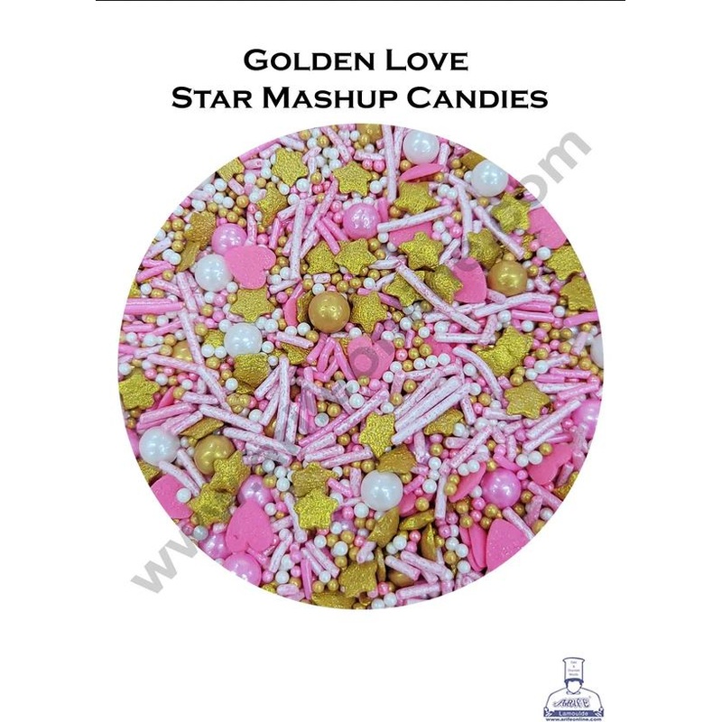 Cake Decor Sugar Candy - Golden Love Star Mashups Candies - 500 gm