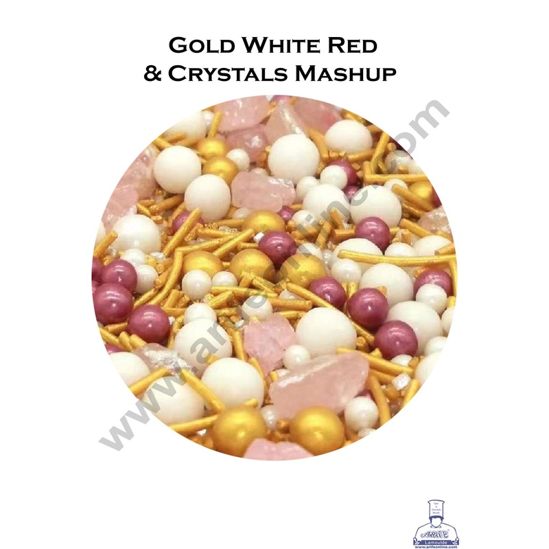 Cake Decor Sugar Candy - Golden White Red And Crystals Mashups Candies - 100 gm