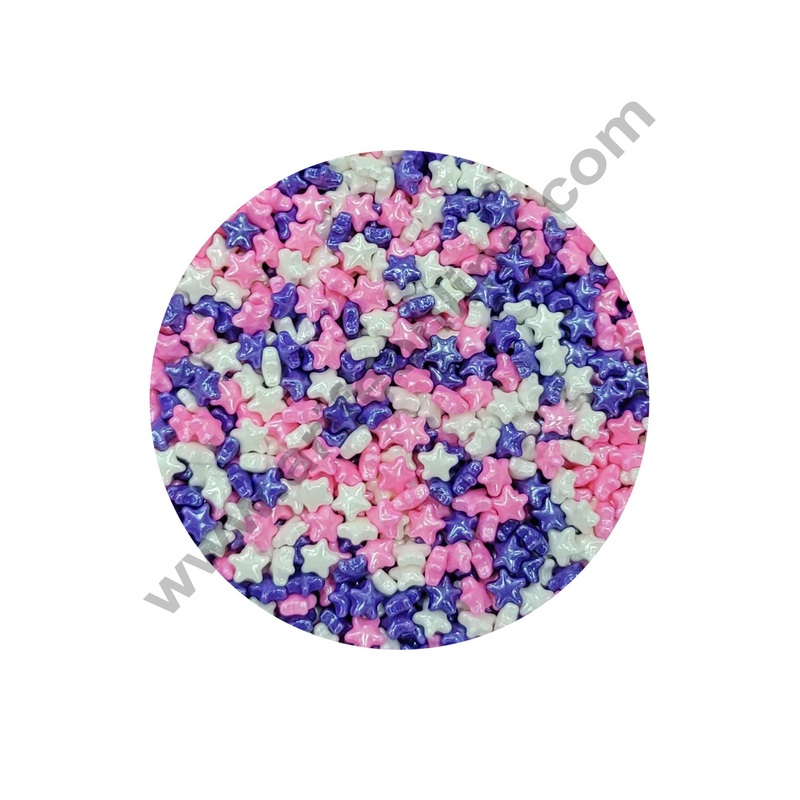 CAKE DECOR Sugar Candy - Multi Color Star Pink White Purple Sprinkles and Candy - 500 gm