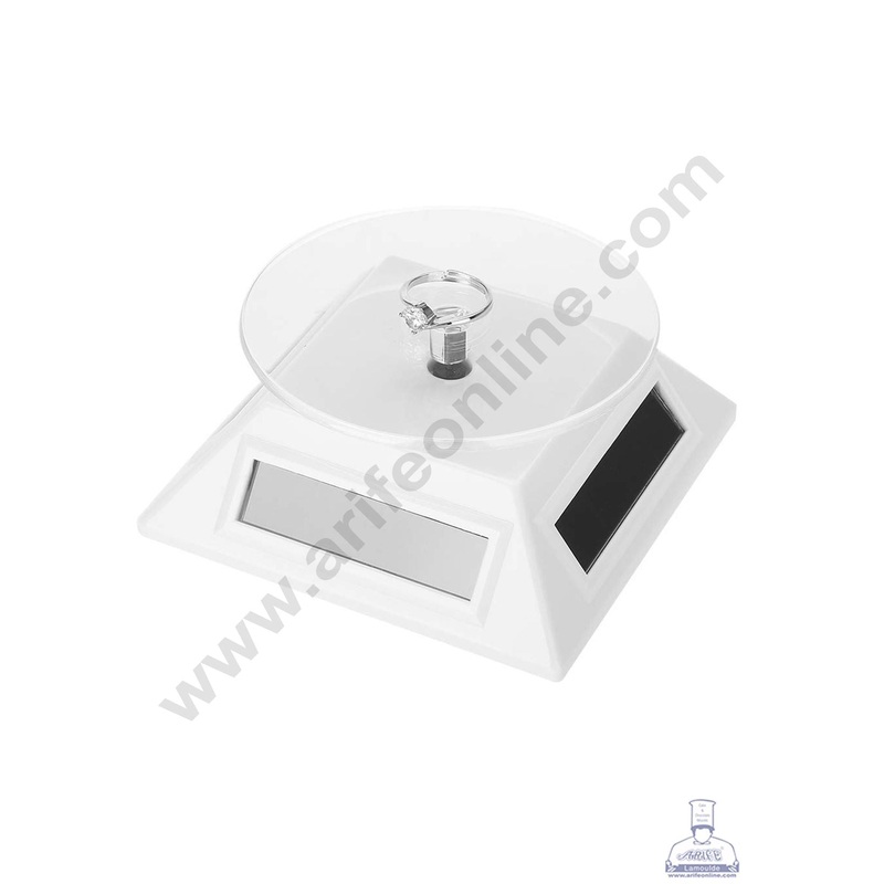Cake Decor Solar Powered Showcase 360 Degrees Rotating Display Stand - White