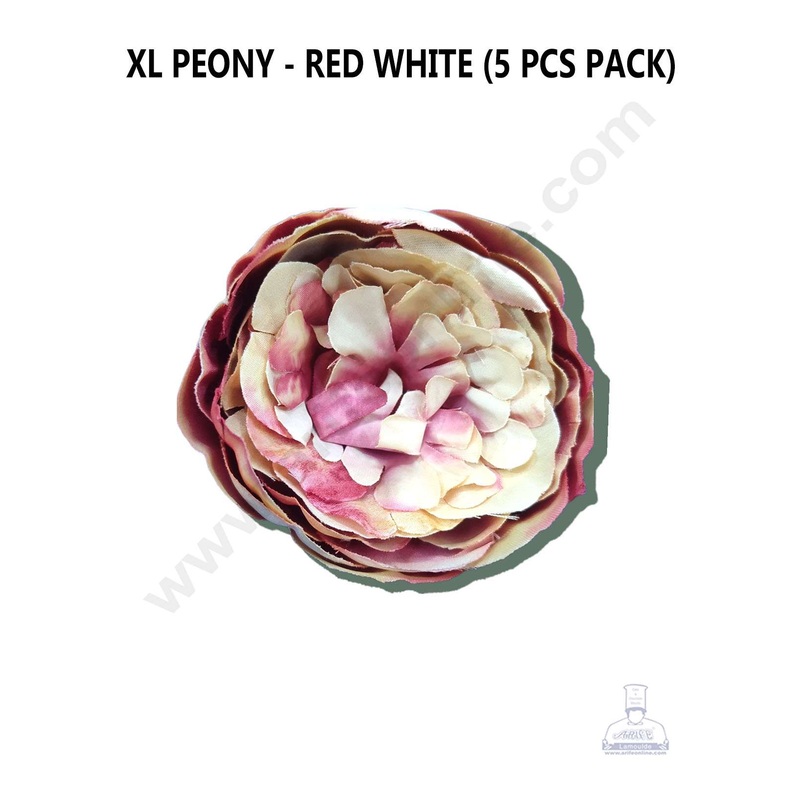 Cake Decor  XL Peony Artificial Flower For Cake Decoration  Red White ( 5 pc pack )