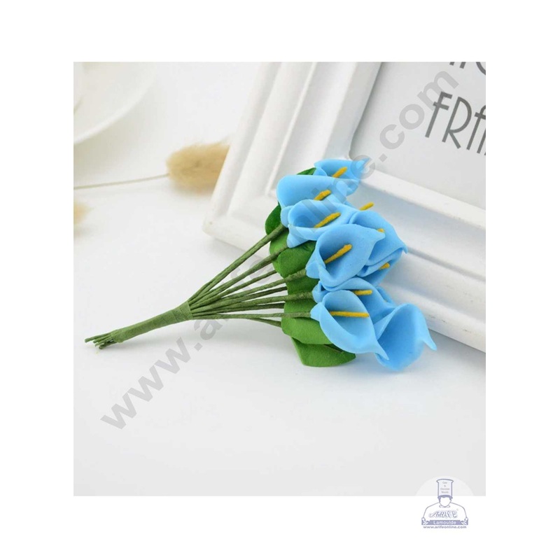 CAKE DECOR Small Lilly Foam Bunch Artificial Flower For Cake Decoration  Blue ( 1 Bunch )