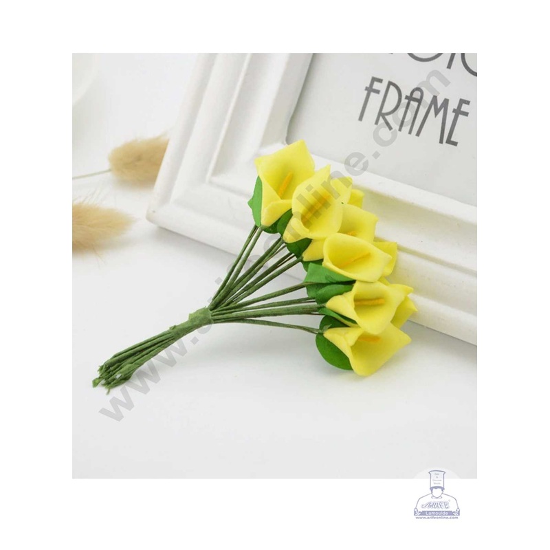 CAKE DECOR Small Lilly Foam Bunch Artificial Flower For Cake Decoration  Yellow ( 1 Bunch )