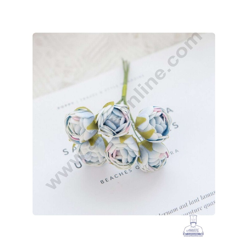 CAKE DECOR Small Rose Artificial Flower Bunch For Cake Decoration  Blue ( 1 Bunch )