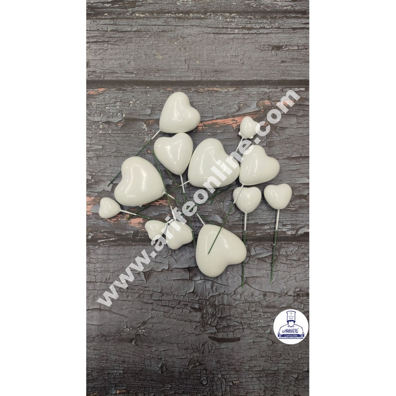 CAKE DECOR White Faux Heart Topper For Cake and Cupcake Decoration - ( 12 pcs Pack )