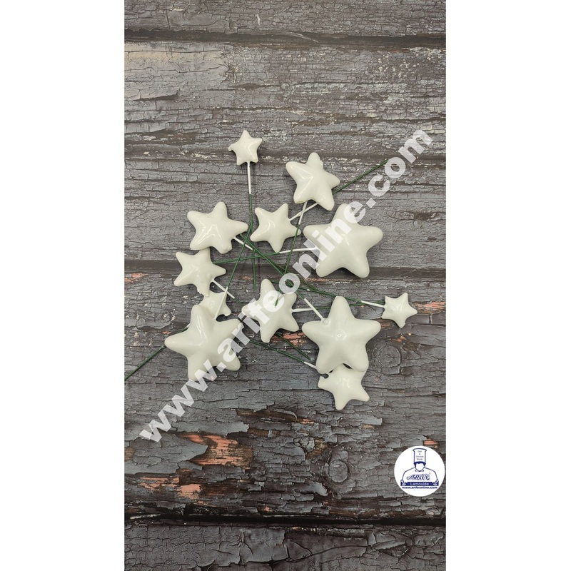 CAKE DECOR White Faux Star Topper For Cake and Cupcake Decoration - ( 12 pcs Pack )