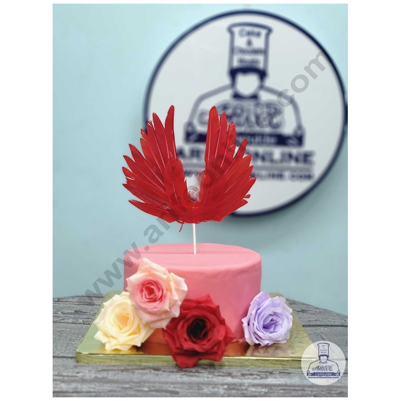 CAKE DECOR Wing Feather Topper For Cake Decorations - Red ( 1 pc Pack )