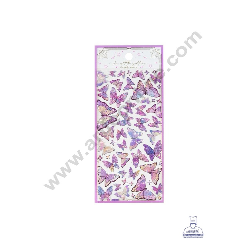 Cake Decor  3D Light Purple Holographic Glitter Butterflies Stickers for Kids Crafts