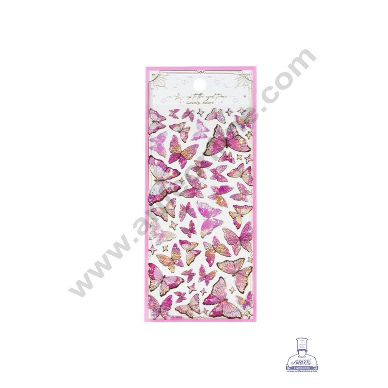 Cake Decor  3D Pink Holographic Glitter Butterflies Stickers for Kids Crafts