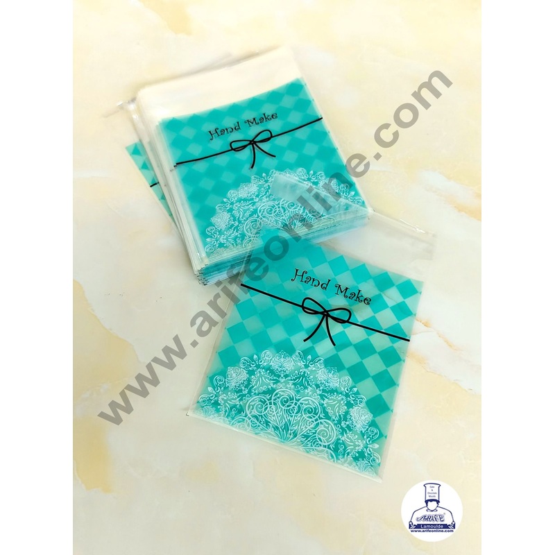 CAKE DECOR  Mini Packaging Bags with Doily Pattern & Lace Design - Green | Cello Bags for Handmade Products | Mini Packaging Bags| Transparent Cookie Bags Cookie Pouch| Self Adhesive | 100 Pcs