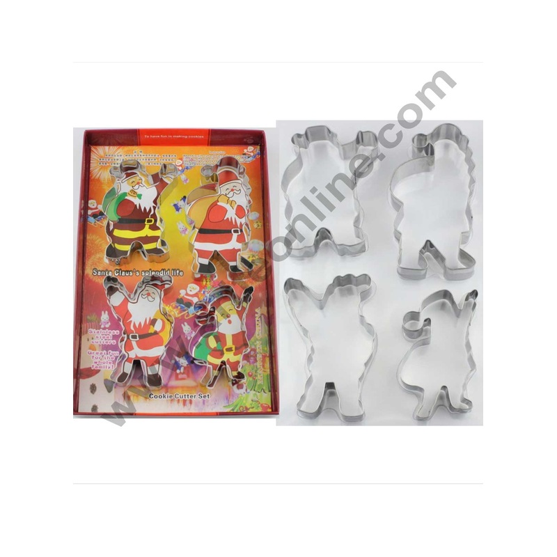 Cake Decor Stainless Steel 4 pc  Santa Clause Cookie Cutter Fondant Biscuit Cake Fruit Cutter
