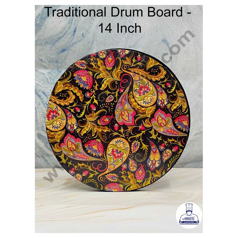 CAKE DECOR Traditional Design Round Drum Cake Board Cake Base - Design 2 - 14 Inch
