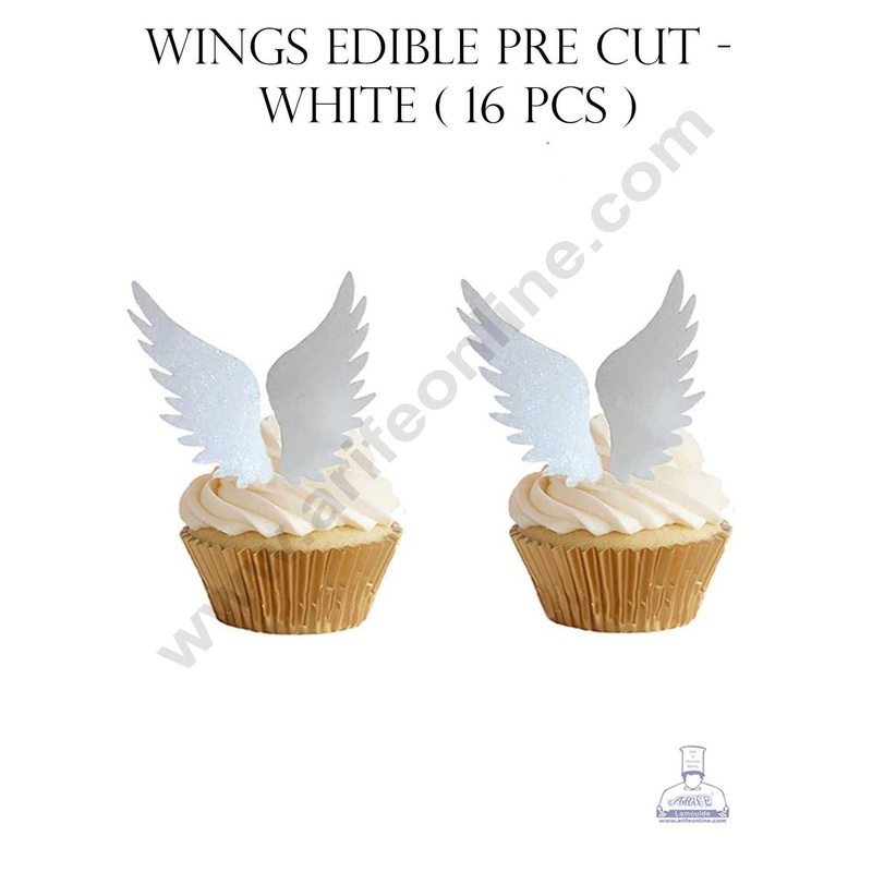 CAKE DECOR Wings Edible Pre Cut Wafer Paper - White Wings Cake and Cupcake Topper - ( 16 pcs) SBPC-Wings-001