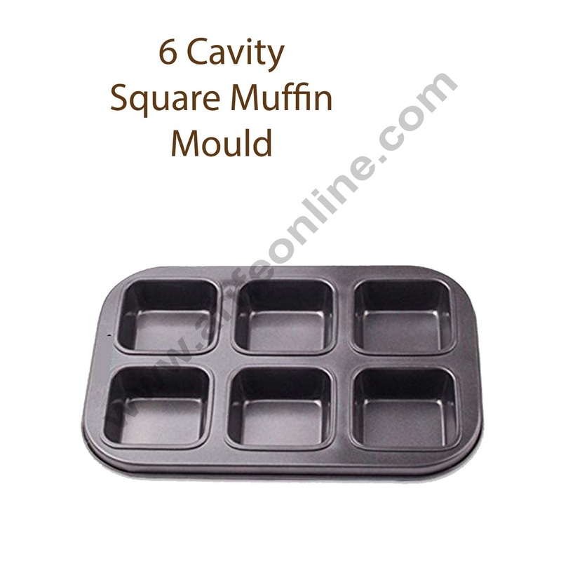 Non Stick 6 Cavity Square Muffin & Cupcake Mould  Heavy-Duty Baking Pan Cake Decor
