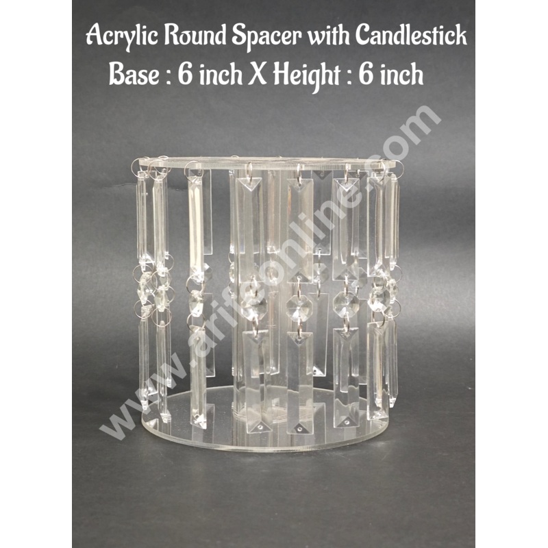 CAKE DECOR   Acrylic Round Spacer with Candlestick  6 Inch Base & 6 Inch Height For Cake and Cupcake Decoration