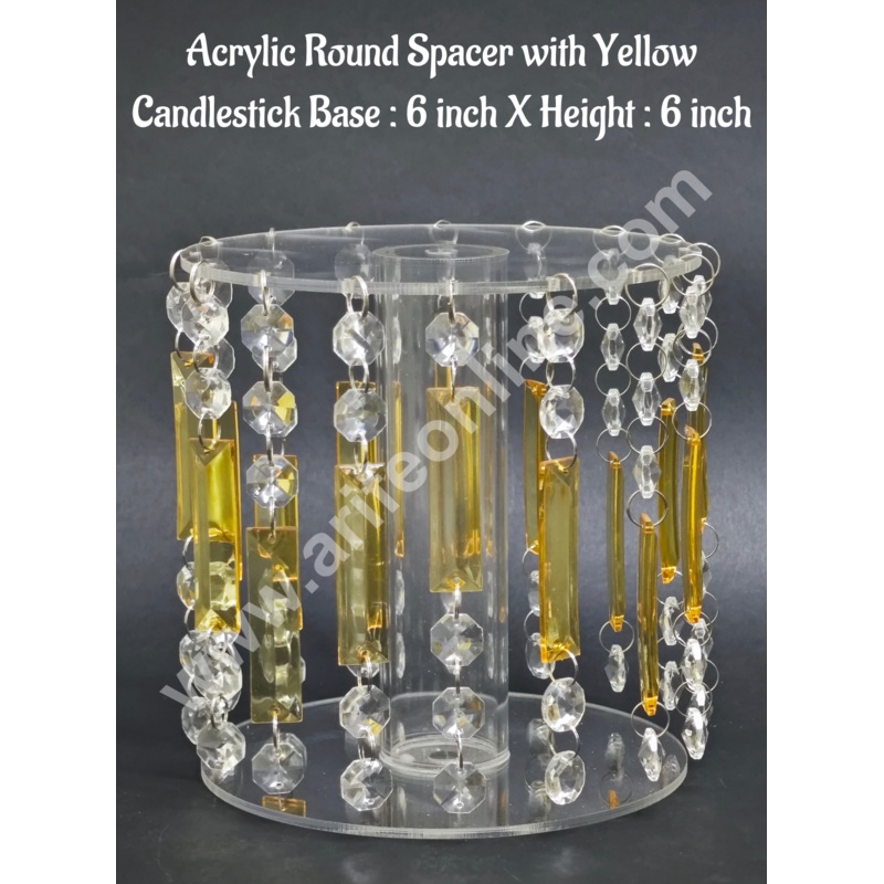 CAKE DECOR   Acrylic Round Spacer with Yellow Candlestick  6 Inch Base & 6 Inch Height For Cake and Cupcake Decoration