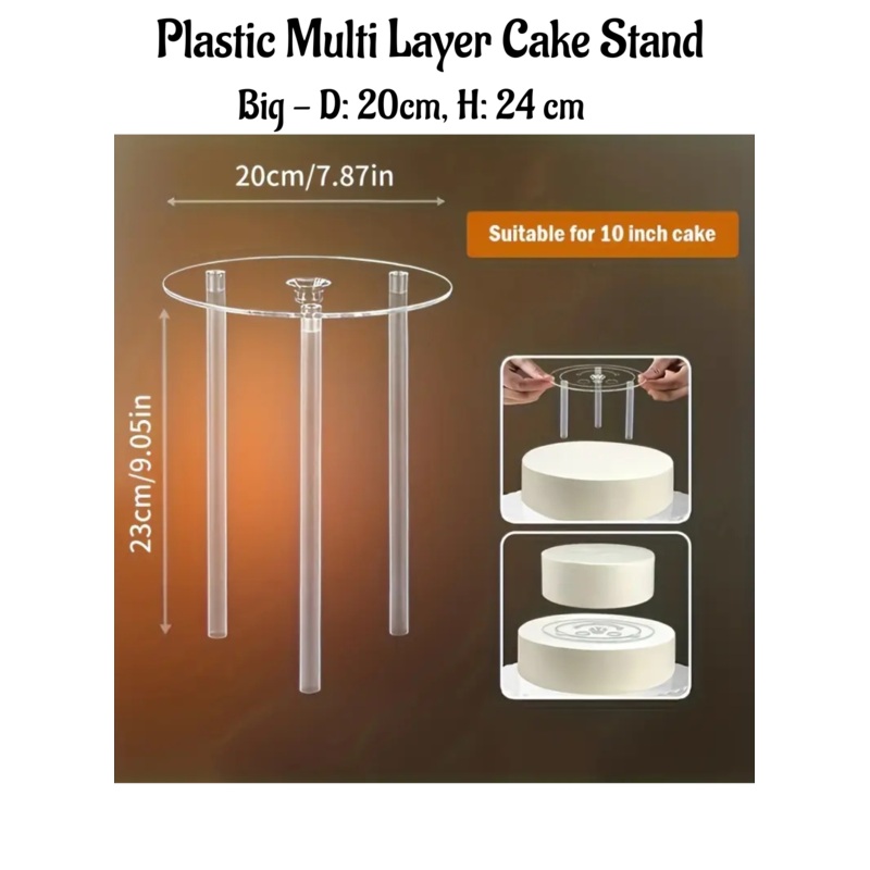 CAKE DECOR  Big 20 cm Acrylic Cake Separator | Tier Cake Separator Plates with 3 Straws | Multi-Layer Cake Separator Stand