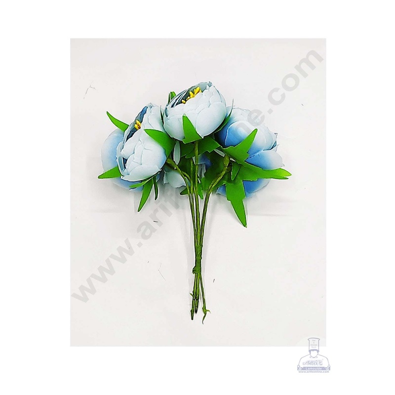 Cake Decor  Medium Peony Artificial Flower Bunch For Cake Decoration  Blue( 1 Bunch )