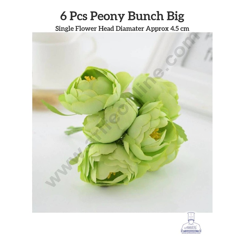 Cake Decor  Medium Peony Artificial Flower Bunch For Cake Decoration  Green ( 1 Bunch )
