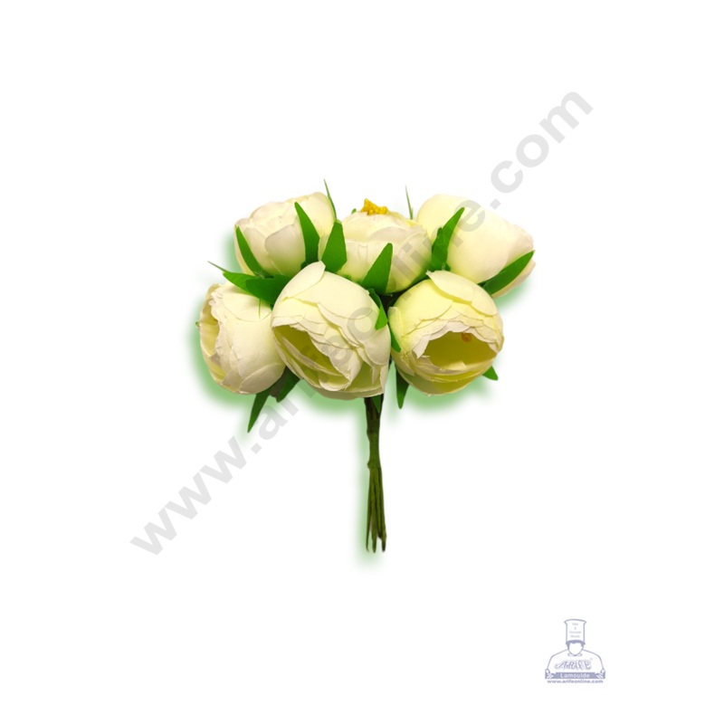 Cake Decor  Medium Peony Artificial Flower Bunch For Cake Decoration  Off White ( 1 Bunch )