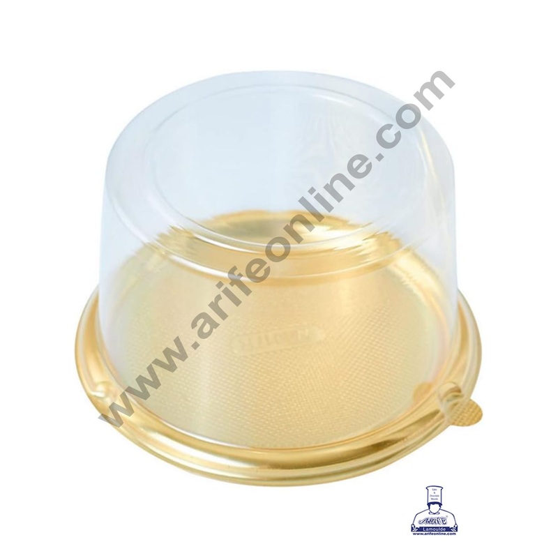 CAKE DECOR  PVC Round Bento Box With Golden Base Cake Box | Dessert Packaging - 5.5 inch (1 Pcs Pack)