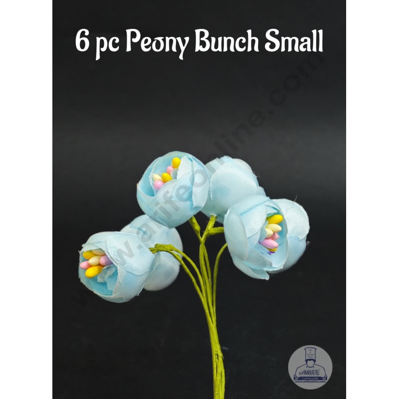 CAKE DECOR  Small Peony Artificial Flower Bunch For Cake Decoration  Light Blue ( 6 pc pack )