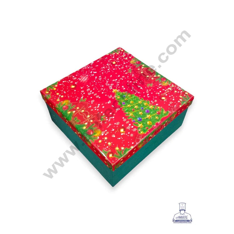 CAKE DECOR Small Top Square Bottom Christmas Design Hard Gift Box | Hamper Box | Present Box (21 cm X 5 cm)