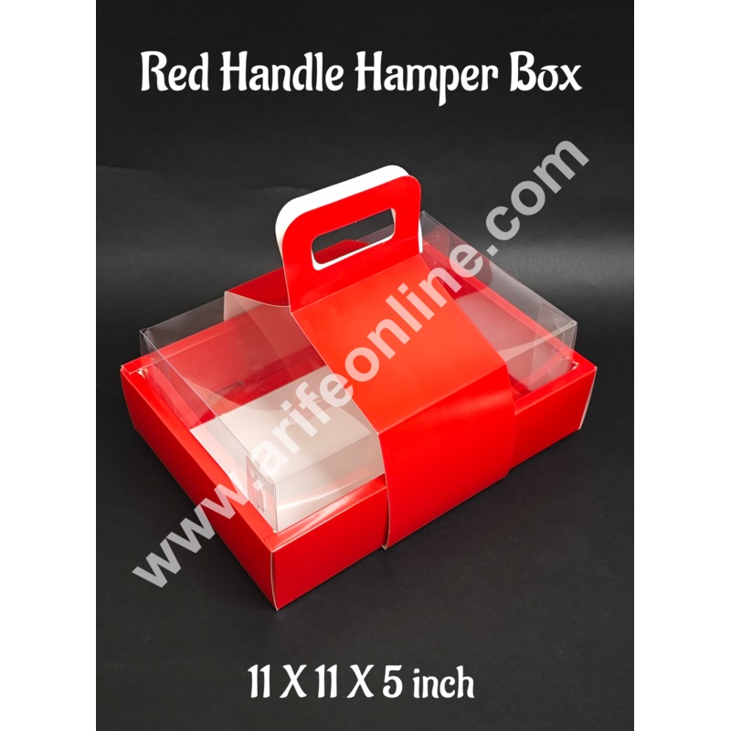 CAKE DECOR Valentine Theme Red Handle Hamper Box With Transparent Lid  | Gift Box | Gift Bag With Handle (1 Pc Pack)