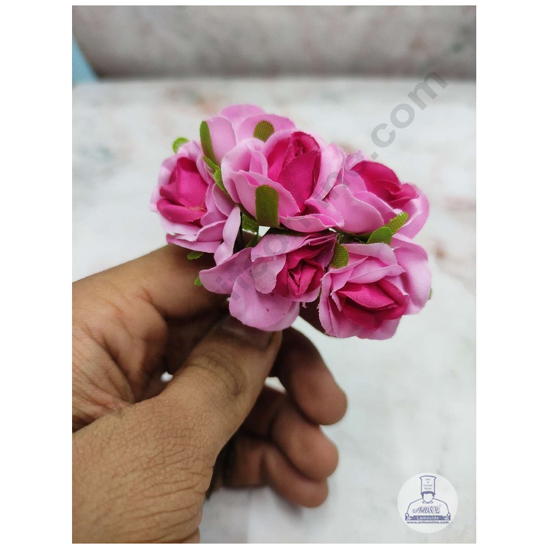 Cake Decor  6 Pcs Mini Rose Bunch  Dark Pink - Pink