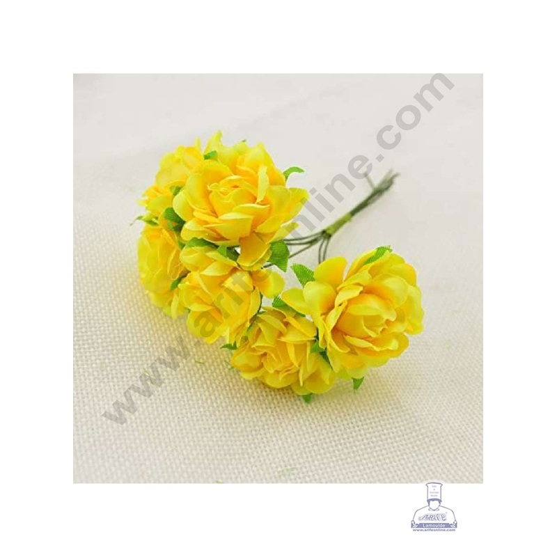 Cake Decor  6 Pcs Mini Rose Bunch  Yellow