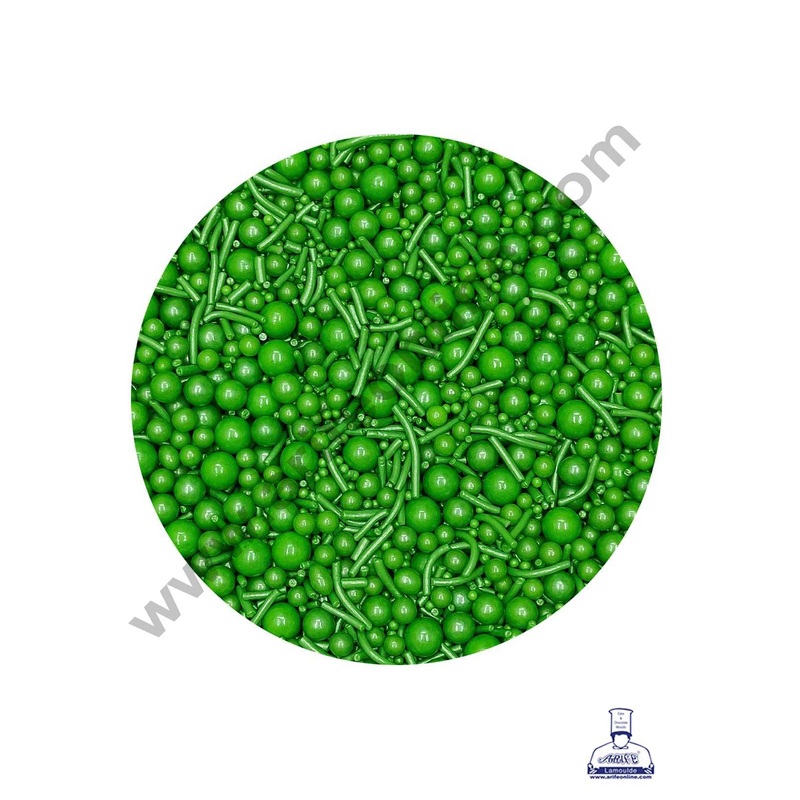 CAKE DECOR Sugar Candy - Mix Size Green Balls with Vermicelli Candy - 500 gm