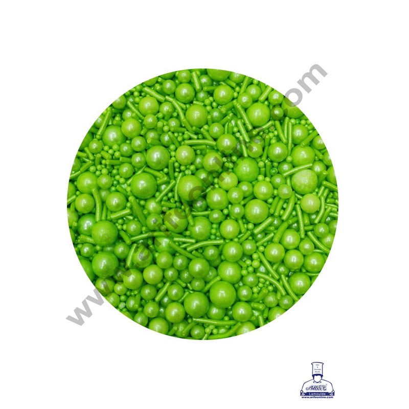 CAKE DECOR Sugar Candy - Mix Size Light Green Balls with Vermicelli Candy - 500 gm