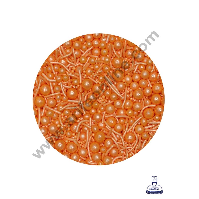 CAKE DECOR Sugar Candy - Mix Size Orange Balls with Vermicelli Candy - 500 gm