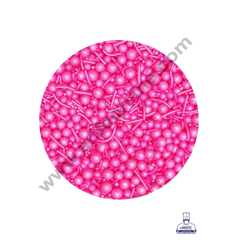CAKE DECOR Sugar Candy - Mix Size Pink Balls with Vermicelli Candy - 500 gm