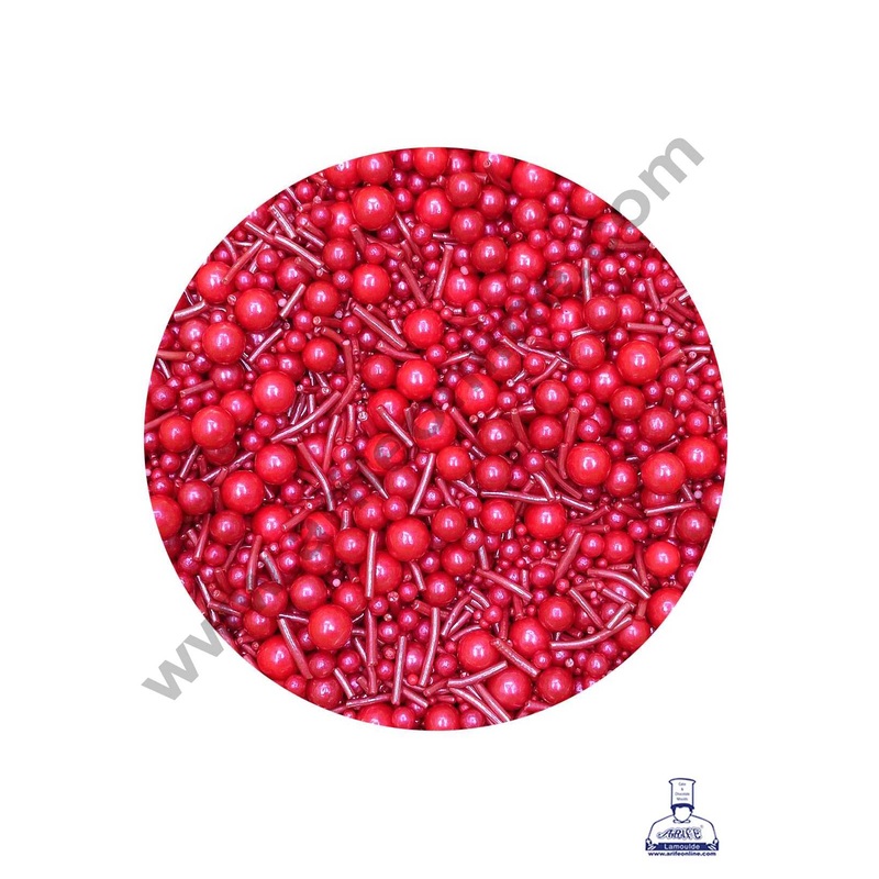 CAKE DECOR Sugar Candy - Mix Size Red Balls with Vermicelli Candy - 500 gm