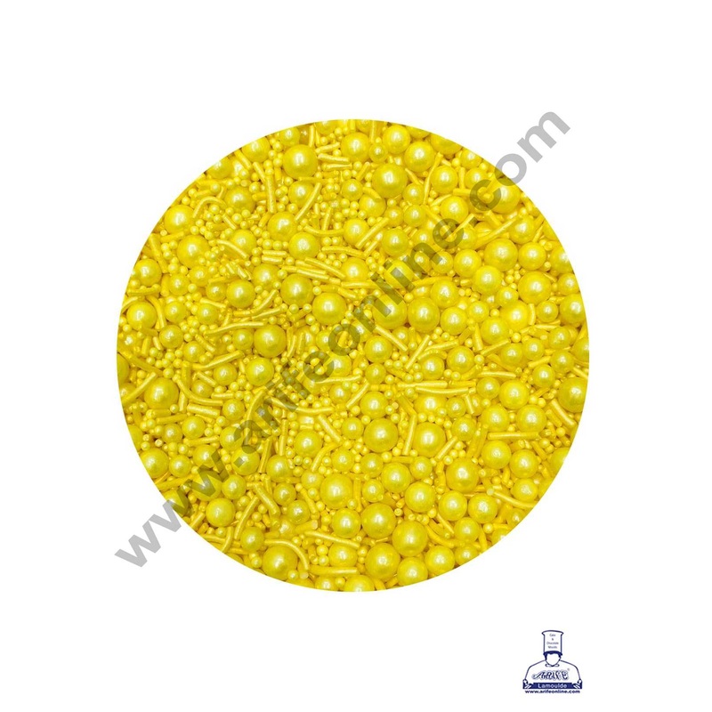 CAKE DECOR Sugar Candy - Mix Size Yellow Balls with Vermicelli Candy - 500 gm