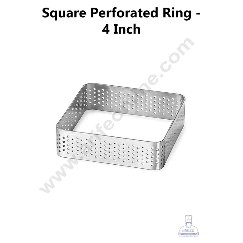 CAKE DECOR Stainless Steel Perforated Square Tart Cake Ring - 4 Inch