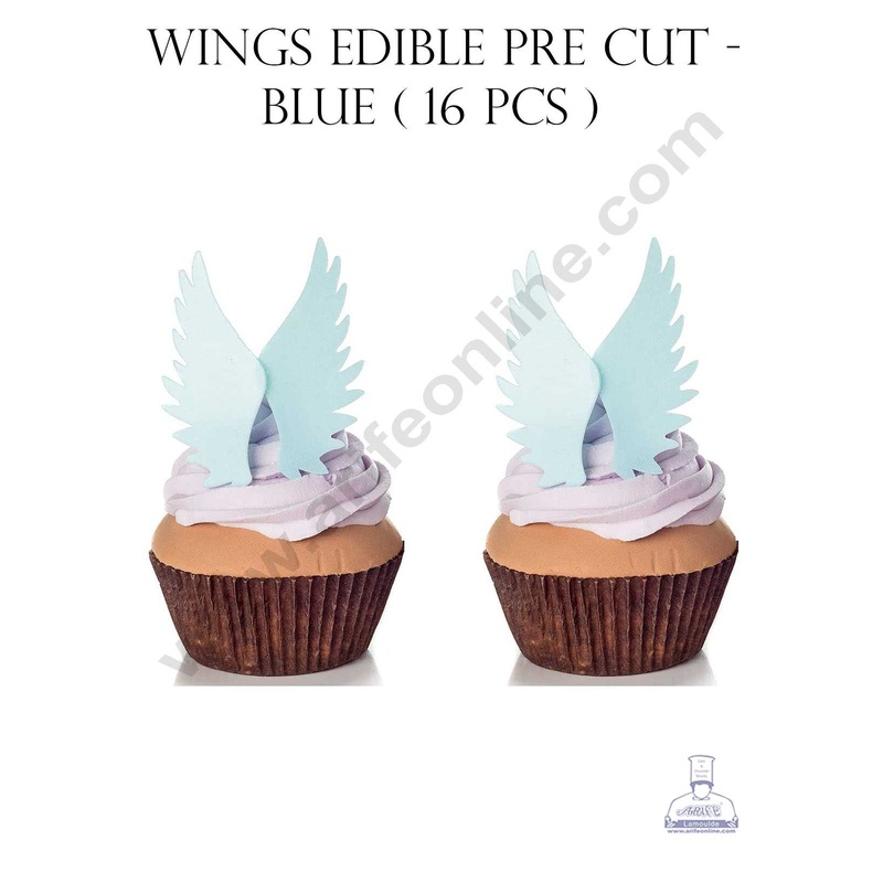 CAKE DECOR Wings Edible Pre Cut Wafer Paper - Blue Wings Cake and Cupcake Topper - ( 16 pcs) SBPC-Wings-003
