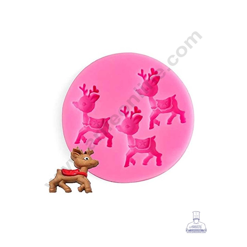CAKE DECOR Silicone 3 Cavity Mini Cute Deer Shape Pink Fondant Marzipan Mould