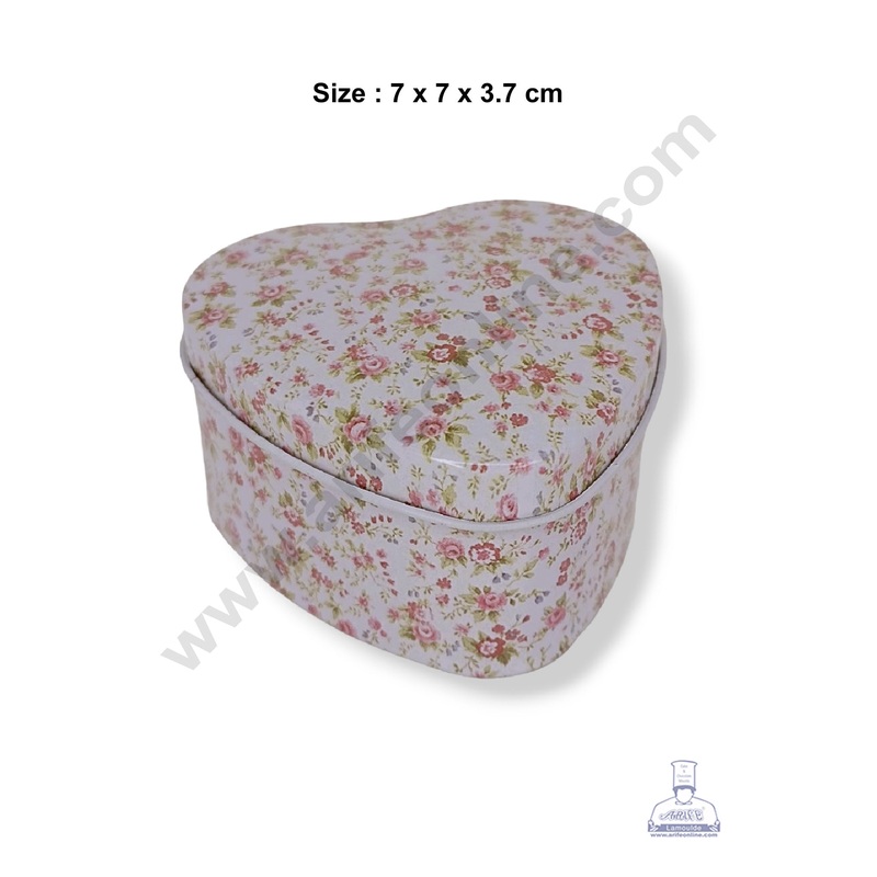 CAKE DECOR Small Heart Shape Floral Chocolate Tin Box | Dream Cake Box Tin - White