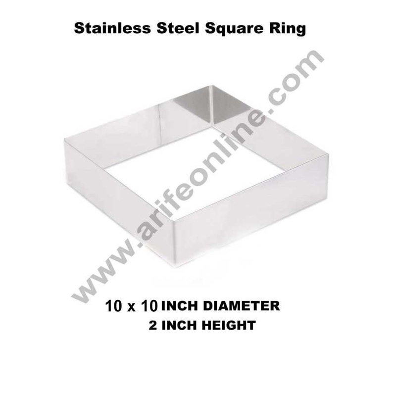 Cake Decor Square Cake Ring Stainless Steel Cutter Heavy Ring (10x10 inch Diameter X 2 inch Height )