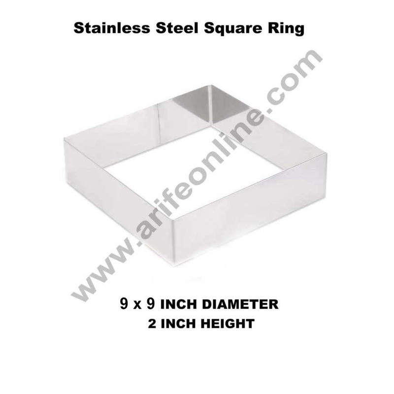 Cake Decor Square Cake Ring Stainless Steel Cutter Heavy Ring (9x9 inch Diameter X 2 inch Height )