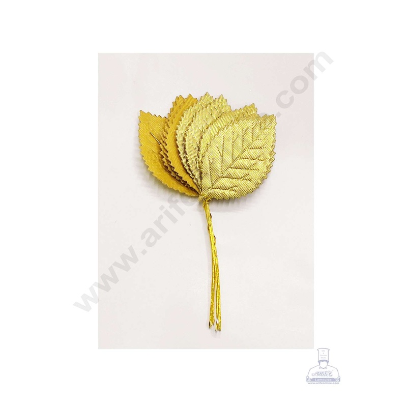 Cake Decor  Small Leaf Artificial Flower Bunch For Cake Decoration  Gold ( 10 pc pack )