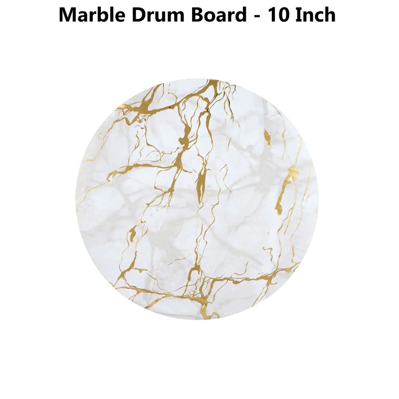 CAKE DECOR White Marble Round Drum Cake Board Cake Base - 10 Inch