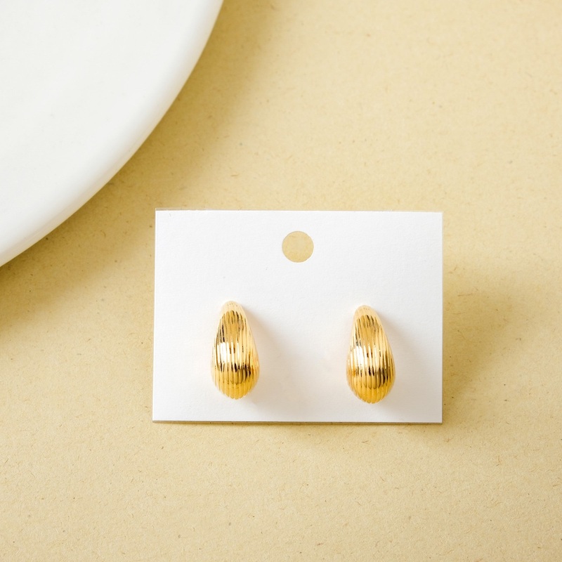 Rippled Waterdrop Gold Statement Earrings