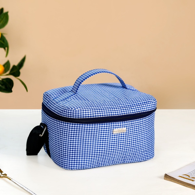 Blue Checkered Insulated Lunch Bag