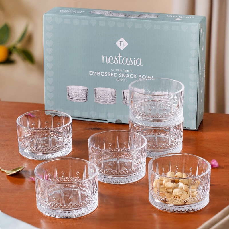 Embossed Glass Snack Bowl Set Of 6 220ml