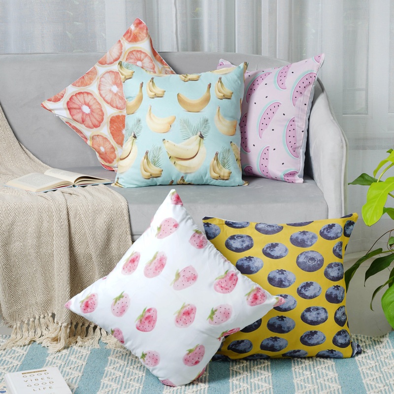 Cushion Cover Set of 5 with Fruit Prints