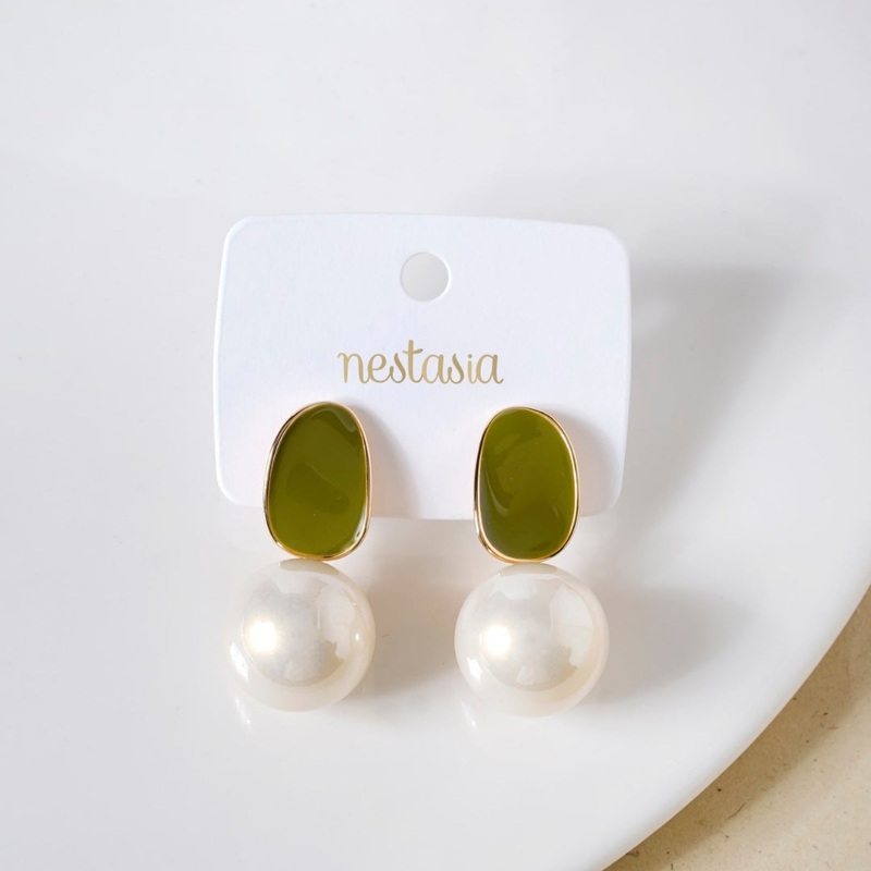 Green And Gold Pearl Earrings