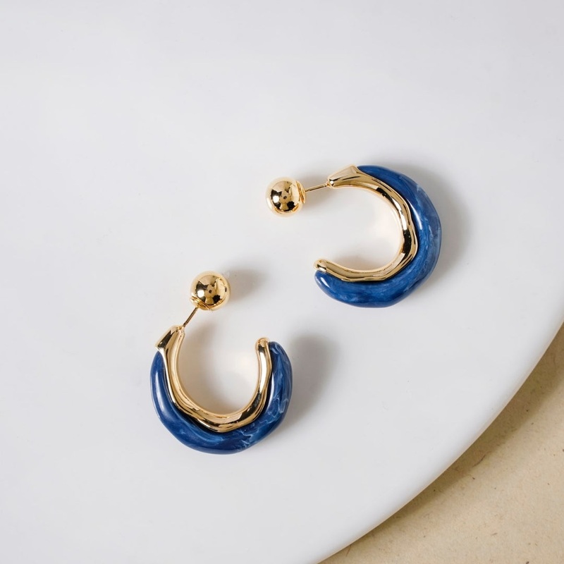 Marble Dreams Hoop Earrings Midnight Blue